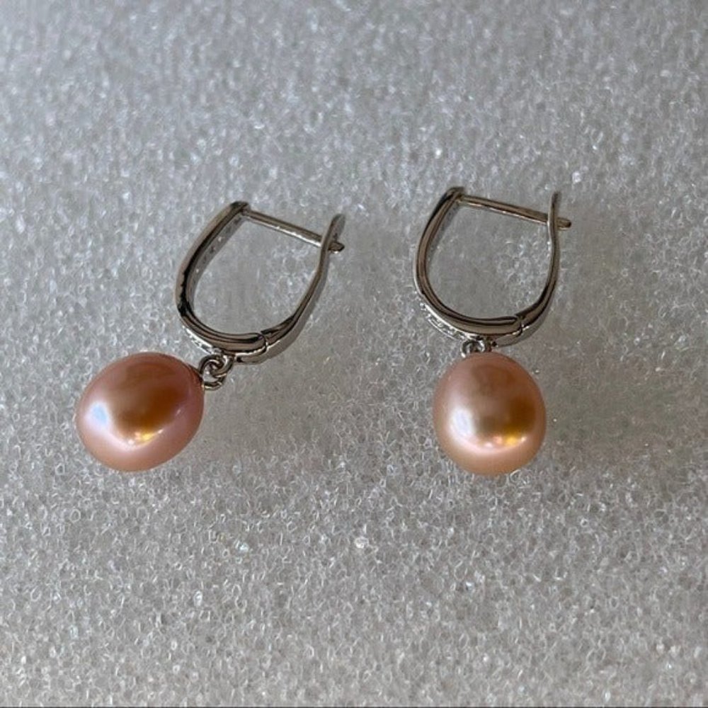 925 Sterling Silver Lavender Cultured Freshwater Drop Pearl Dangle Earrings - Picture 5 of 8